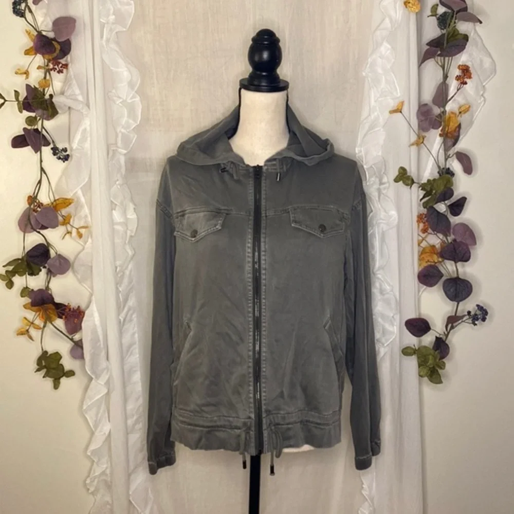 Nicole Miller Army Green Casual Zip Up Hooded‎ Jacket Size Medium